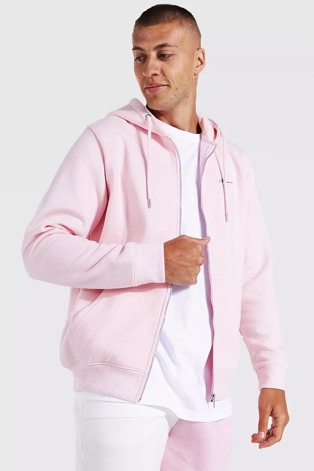 Man Signature Zip Through Hoodie boohooMAN